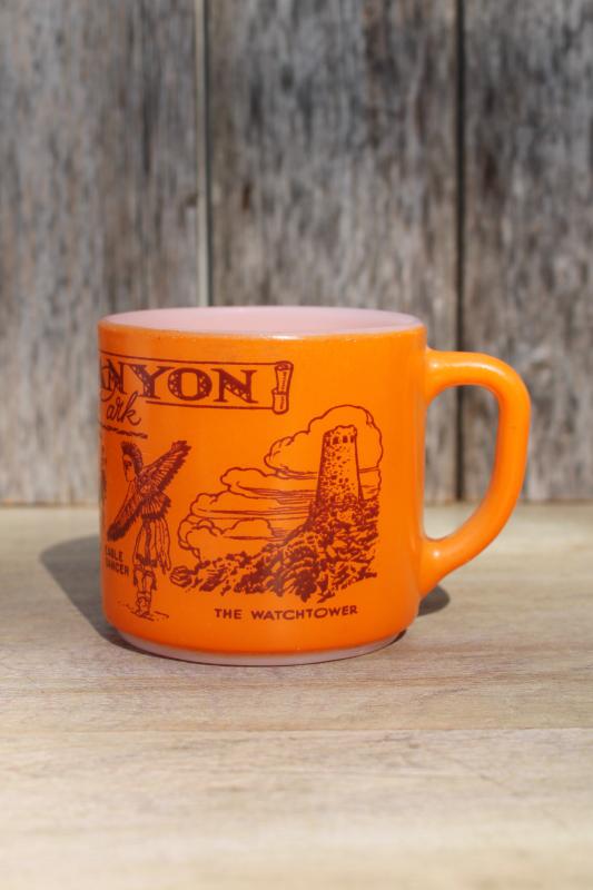 photo of mid-century vintage Federal milk glass mug, Grand Canyon travel souvenir landmarks #3