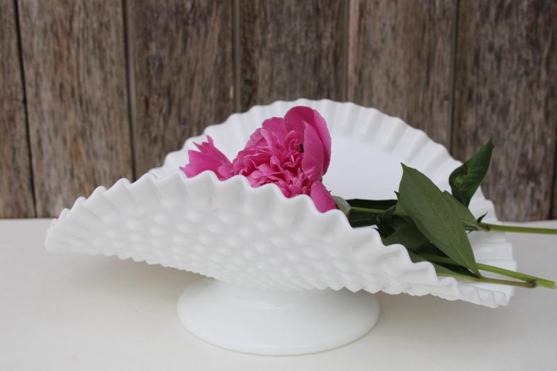 photo of mid-century vintage Fenton hobnail milk glass banana stand fruit bowl #1