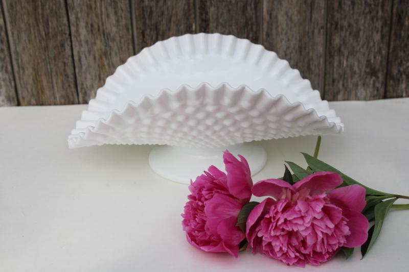 photo of mid-century vintage Fenton hobnail milk glass banana stand fruit bowl #6