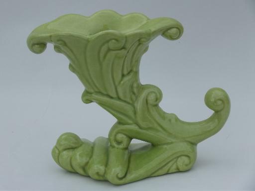 photo of mid-century vintage Haeger pottery candle sticks, retro apple green #4