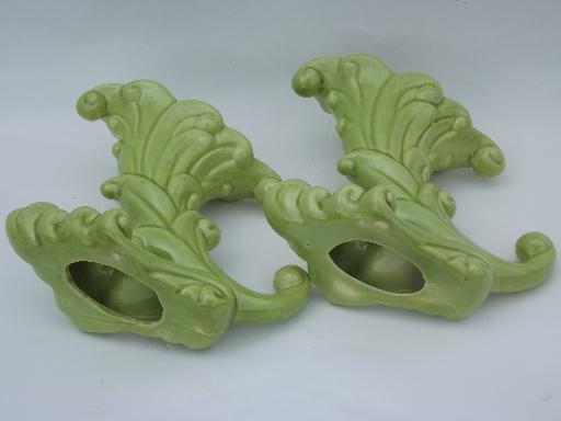 photo of mid-century vintage Haeger pottery candle sticks, retro apple green #5