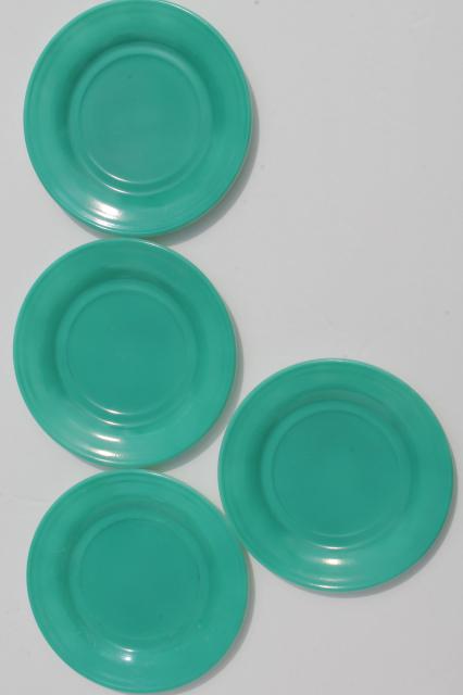 photo of mid-century vintage Hazel Atlas aqua turquoise color milk glass dishes, plates & bowls #4