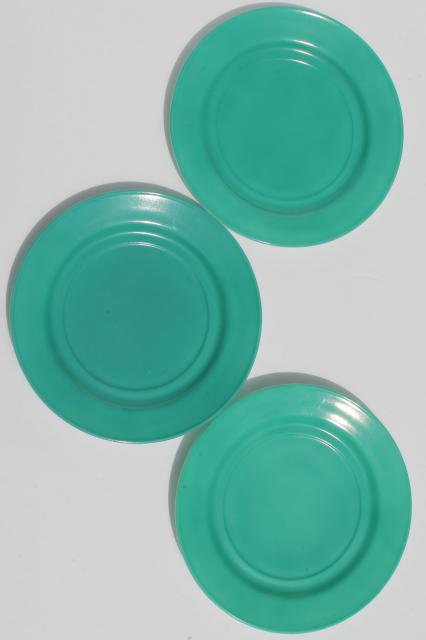 photo of mid-century vintage Hazel Atlas aqua turquoise color milk glass dishes, plates & bowls #5