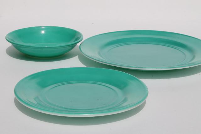 photo of mid-century vintage Hazel Atlas aqua turquoise color milk glass dishes, plates & bowls #6