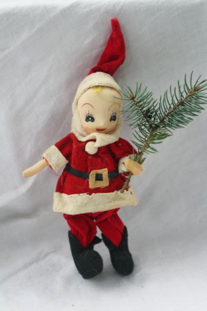 photo of mid-century vintage Japan Christmas Santa girl doll, posable figure in felt suit #1