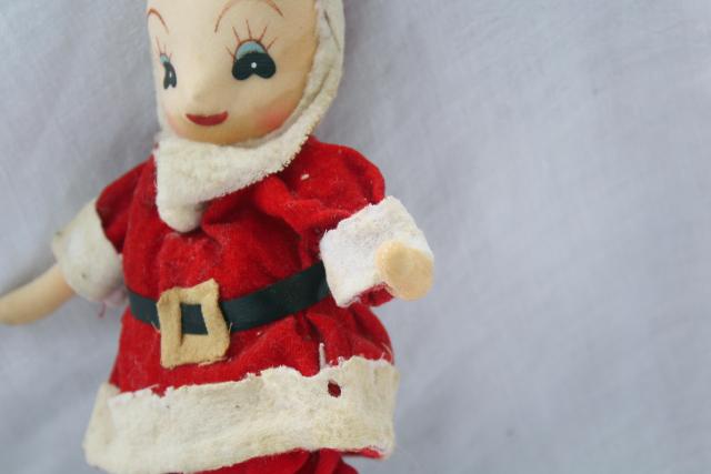 photo of mid-century vintage Japan Christmas Santa girl doll, posable figure in felt suit #3