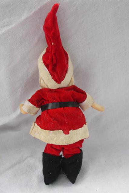 photo of mid-century vintage Japan Christmas Santa girl doll, posable figure in felt suit #5