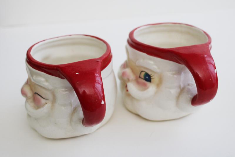 photo of mid-century vintage Japan ceramic Santa face mugs, mini Holt Howard winking Santas  #5