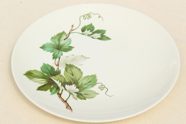 photo of mid-century vintage Knowles china Grapevine dinner plates, green leaf leaves pattern #4