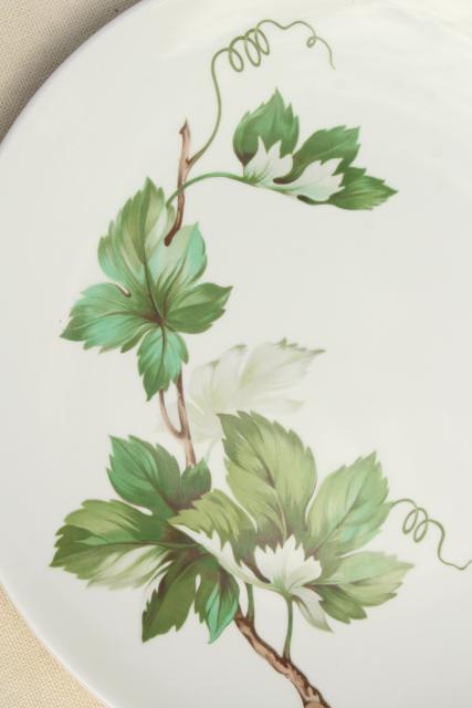 photo of mid-century vintage Knowles china Grapevine dinner plates, green leaf leaves pattern #5