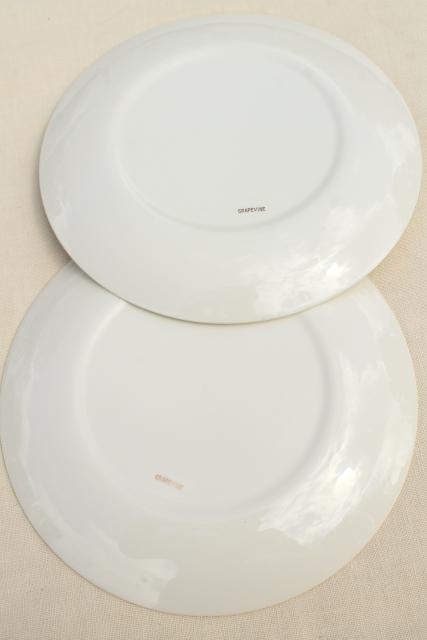 photo of mid-century vintage Knowles china Grapevine dinner plates, green leaf leaves pattern #6