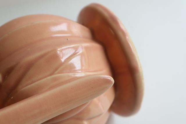 photo of mid-century vintage McCoy pottery flower vase warm coral pink blush color #3