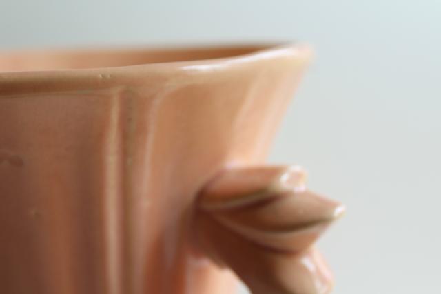 photo of mid-century vintage McCoy pottery flower vase warm coral pink blush color #5