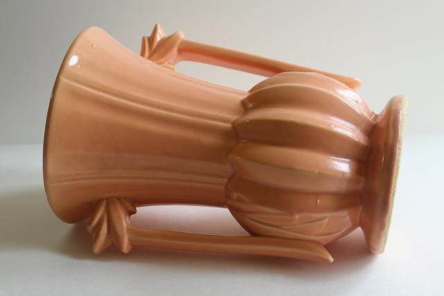 photo of mid-century vintage McCoy pottery flower vase warm coral pink blush color #8