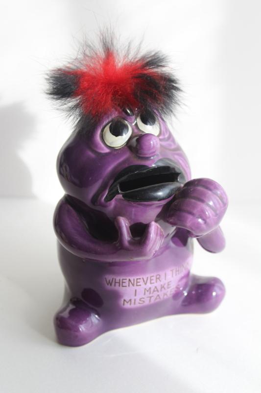 photo of mid-century vintage Norcrest Japan Psycho Ceramics purple monster guy Think - Mistakes #1