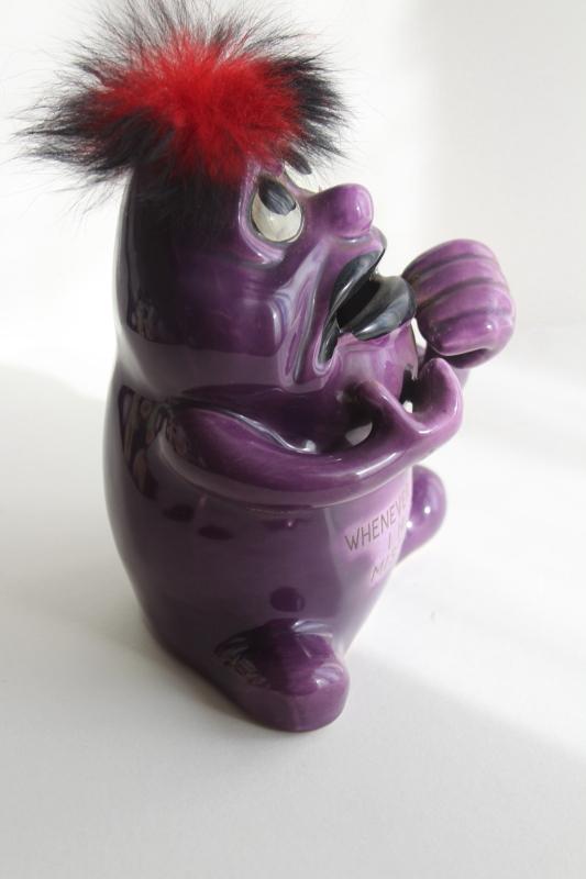 photo of mid-century vintage Norcrest Japan Psycho Ceramics purple monster guy Think - Mistakes #2