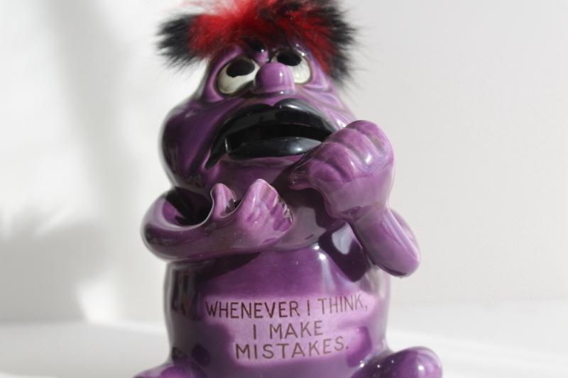 photo of mid-century vintage Norcrest Japan Psycho Ceramics purple monster guy Think - Mistakes #5