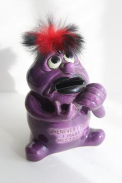 mid-century vintage Norcrest Japan Psycho Ceramics purple monster guy Think - Mistakes