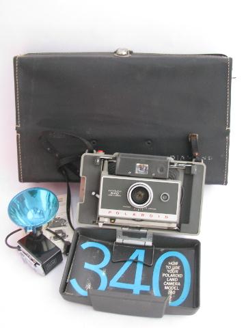 photo of mid-century vintage Polaroid model 340 land camera with flash 268 & case #1