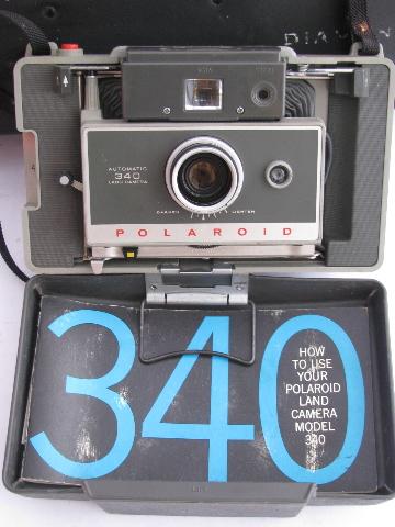 photo of mid-century vintage Polaroid model 340 land camera with flash 268 & case #2