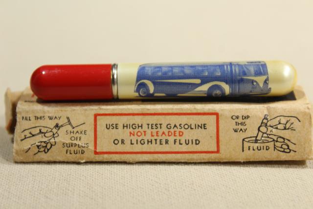 photo of mid-century vintage Redi Lite lighter w/ advertising, Bluebird bus lines w/ photo #3