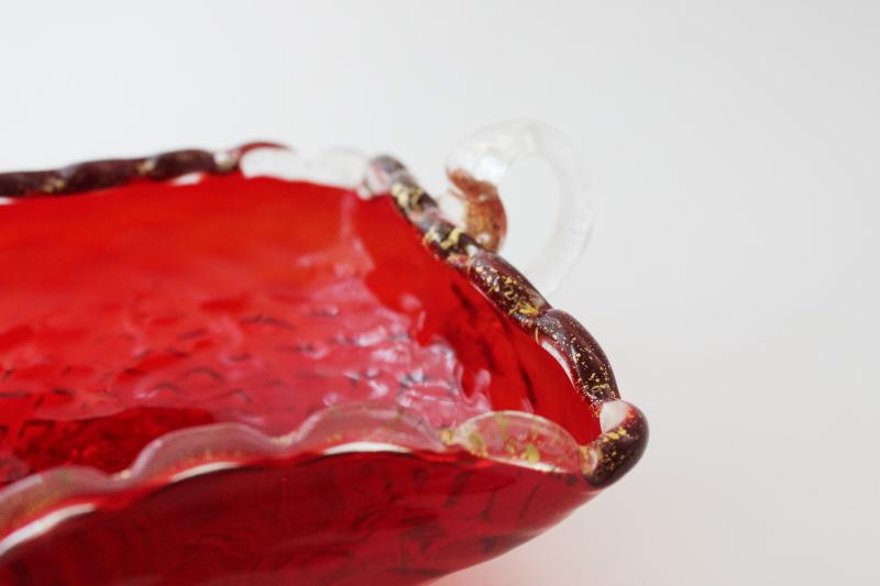 photo of mid-century vintage Salviati Murano art glass bowl, ruby red w/ gold flecks #2