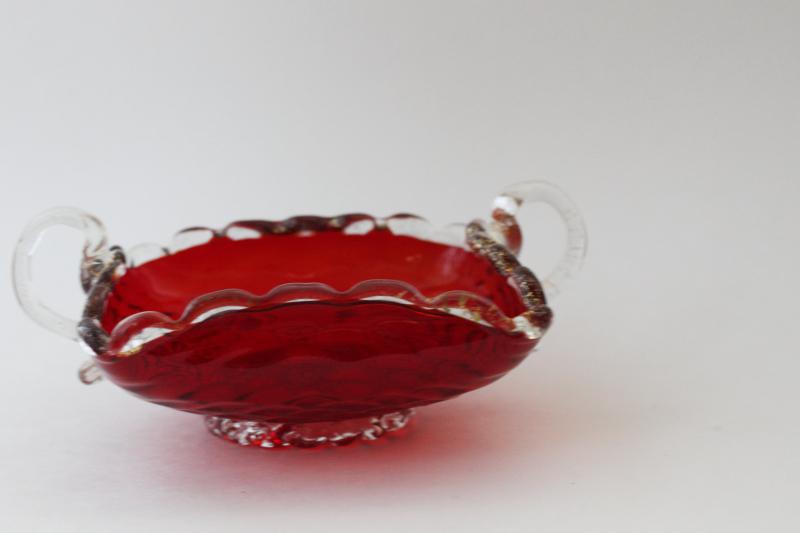 photo of mid-century vintage Salviati Murano art glass bowl, ruby red w/ gold flecks #5