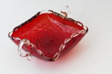 mid-century vintage Salviati Murano art glass bowl, ruby red w/ gold flecks