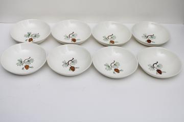 photo of mid-century vintage Stetson pottery pine cone dessert dish bowls, rustic cabin holiday dinnerware