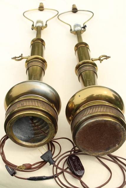 photo of mid-century vintage Stiffel lamps, heavy antique brass plated table lamp pair #2