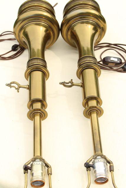 photo of mid-century vintage Stiffel lamps, heavy antique brass plated table lamp pair #3