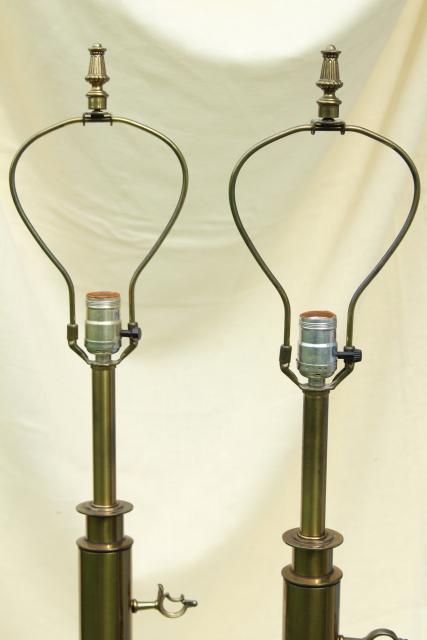 photo of mid-century vintage Stiffel lamps, heavy antique brass plated table lamp pair #6