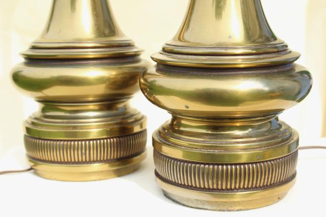 photo of mid-century vintage Stiffel lamps, heavy antique brass plated table lamp pair #9