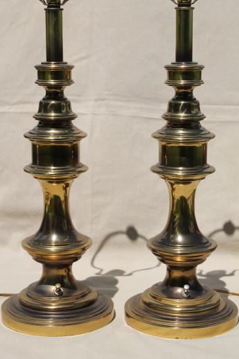 photo of ;mid-century vintage Stiffel style table lamps w/ polished antique brass finish #1