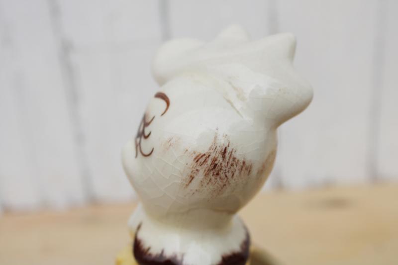 photo of mid-century vintage USA (California?) pottery planter, little rooster with big eyelashes #8