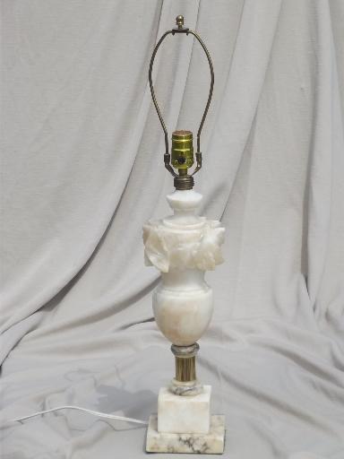 photo of mid-century vintage alabaster lamp, Italian marble carved stone table lamp #1