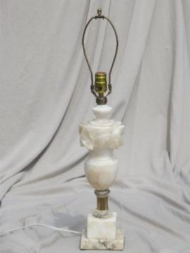 catalog photo of mid-century vintage alabaster lamp, Italian marble carved stone table lamp