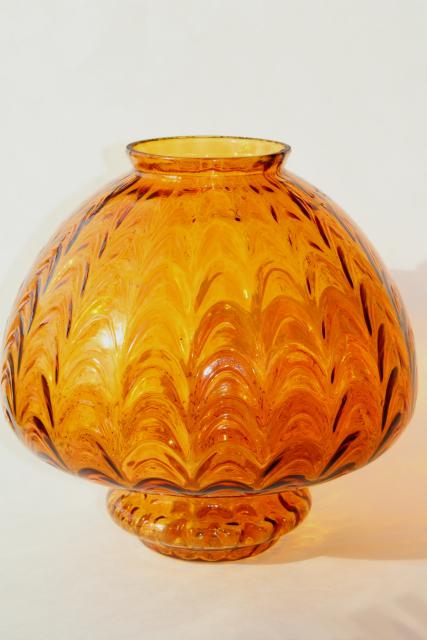 photo of mid-century vintage amber glass pendant light / swag lamp shade or globe base, hand blown glass #2