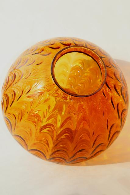 photo of mid-century vintage amber glass pendant light / swag lamp shade or globe base, hand blown glass #3