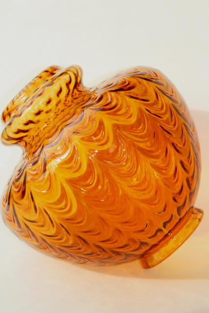 photo of mid-century vintage amber glass pendant light / swag lamp shade or globe base, hand blown glass #5