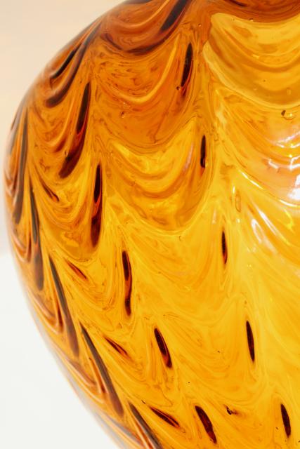 photo of mid-century vintage amber glass pendant light / swag lamp shade or globe base, hand blown glass #6