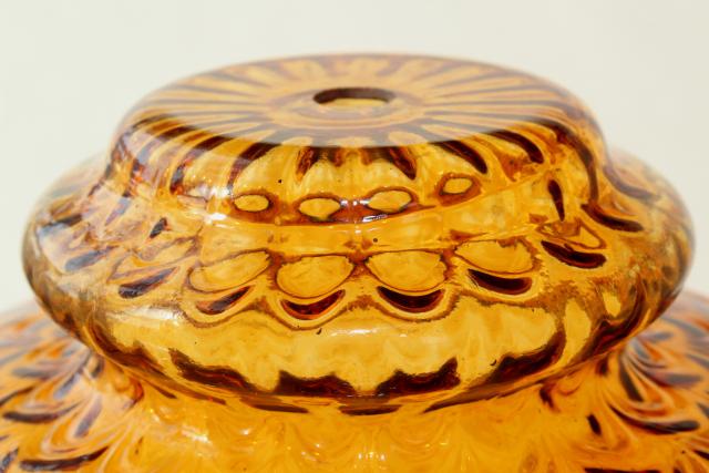 photo of mid-century vintage amber glass pendant light / swag lamp shade or globe base, hand blown glass #8