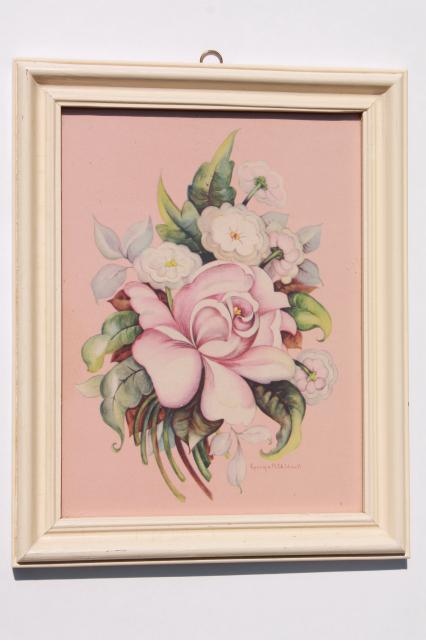 photo of mid-century vintage boudoir prints, floral pair in painted wood frames, shabby cottage chic #2