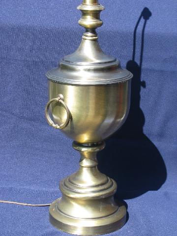 photo of mid-century vintage brushed brass table lamp, huge urn w/ handles #2