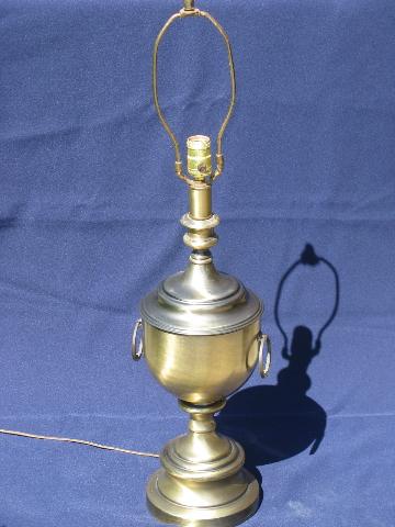 photo of mid-century vintage brushed brass table lamp, huge urn w/ handles #3