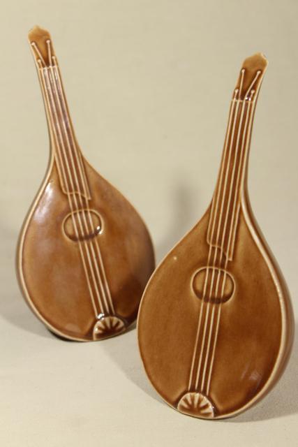 photo of mid-century vintage ceramic art pottery vases, pair of mandolin musical instruments #1