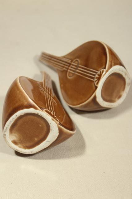 photo of mid-century vintage ceramic art pottery vases, pair of mandolin musical instruments #2