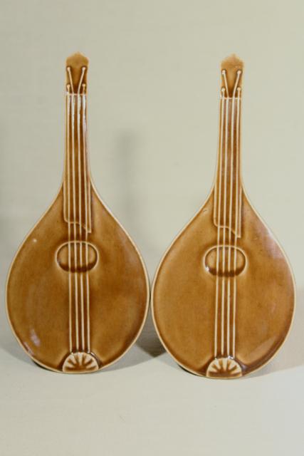 photo of mid-century vintage ceramic art pottery vases, pair of mandolin musical instruments #4