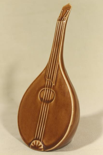 photo of mid-century vintage ceramic art pottery vases, pair of mandolin musical instruments #8