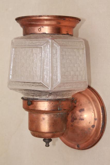 photo of mid-century vintage copper lantern wall sconce light, exterior entry lighting  #3